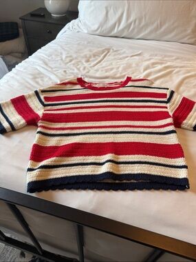 Universal Thread Red, Navy & Cream Striped Knit Short-Sleeve Top